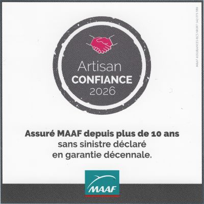 Cuisines Thomas est labellisé Artisan de confiance 2026 par MAAF Assurance après plus de 10 ans sans sinistre déclaré en garantie décennale.